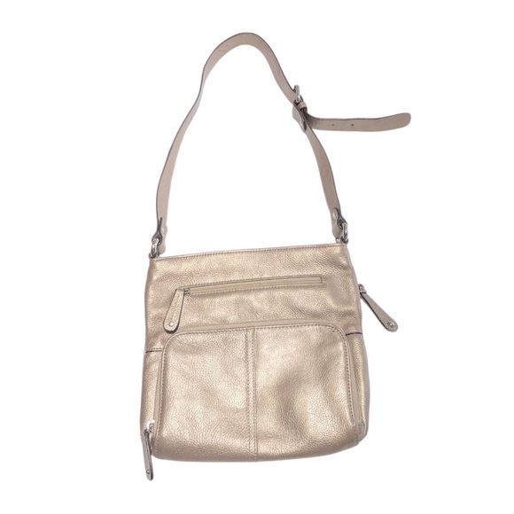 Tignanello Light Gold Metallic Leather Crossbody Bag. 9.25” H x 10”W - Picture 2 of 14
